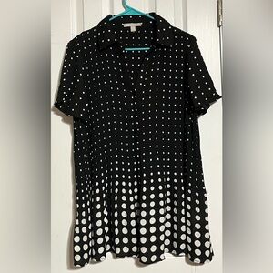 Woman Within Black and White Polka Dot Button Down Shirt